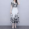 Women's Floral Maxi Dress Chinese Art Style Print A-line Long Dress Summer Short Sleeve V Neck Beach Sundress