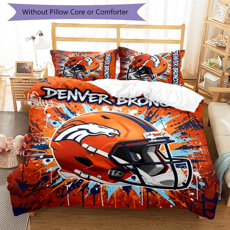 3pcs Denver Broncos LOGO pattern bedding set duvet cover set includes duvet cover &pillowcases, perfect all season bedroom decoration & gift