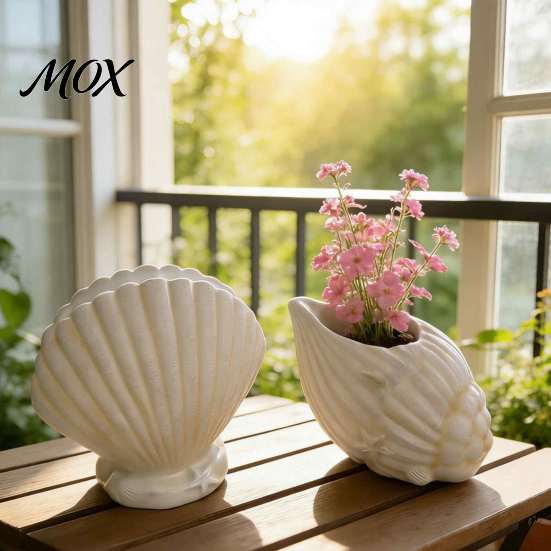 Unique Conch Shaped Vase Seashell Succulents Planter, Resin Ocean-Themed Flower Pot with Drainage Hole, Planter Beach Shell for Home Garden