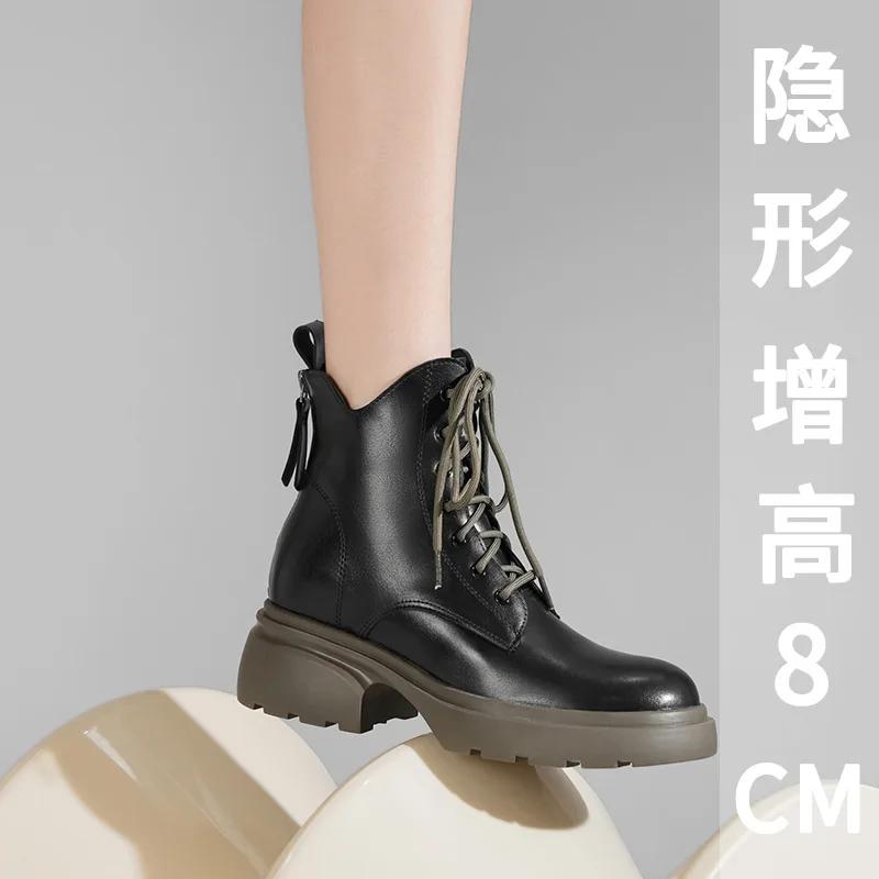 Женские ботинки из натуральной кожи Весна Осень Обувь на платформе для женщин Модные ботинки на шнуровке Европейская женская обувь Ботильоны для женщин