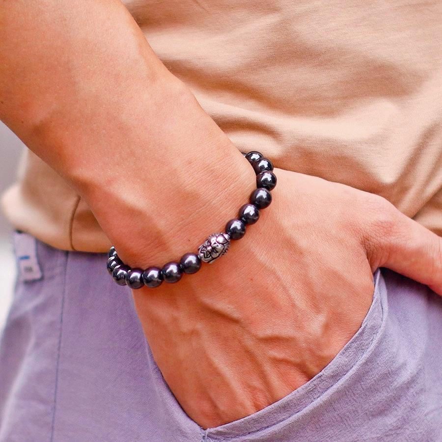 New One Buddha One Demon Beaded Men Bracelet Unfading Not Allergic Stainless Steel Natural Stone Braslet Homme Meditation Joias