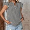 Chic Women's Striped V Neck Ruffle Blouse Short Sleeve Summer Tops