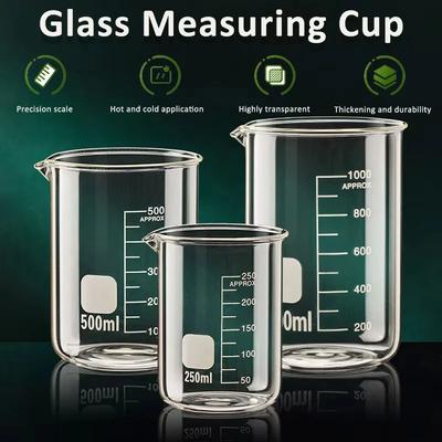 Стеклянный мерный стакан из боросиликатного стекла с прозрачной шкалой, термостойкий лабораторный стакан для кухни, выпечки, 50/100/150/250/500 мл