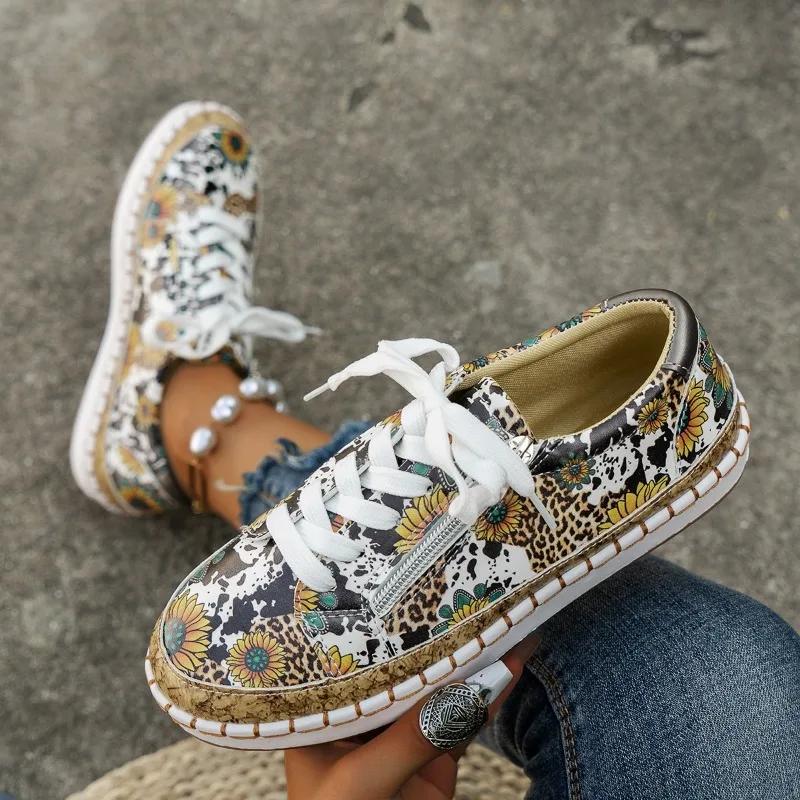 Весна/лето/осень для отдыха на плоской подошве с принтом, легкие и удобные туфли большого размера на плоской подошве для женщин