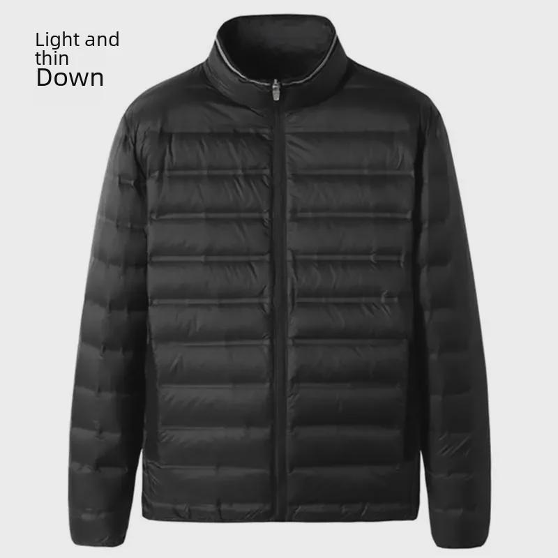 Men's Plus Size Light Down Cotton Jacket - Stand Collar, Autumn/Winter, Casual Fit
