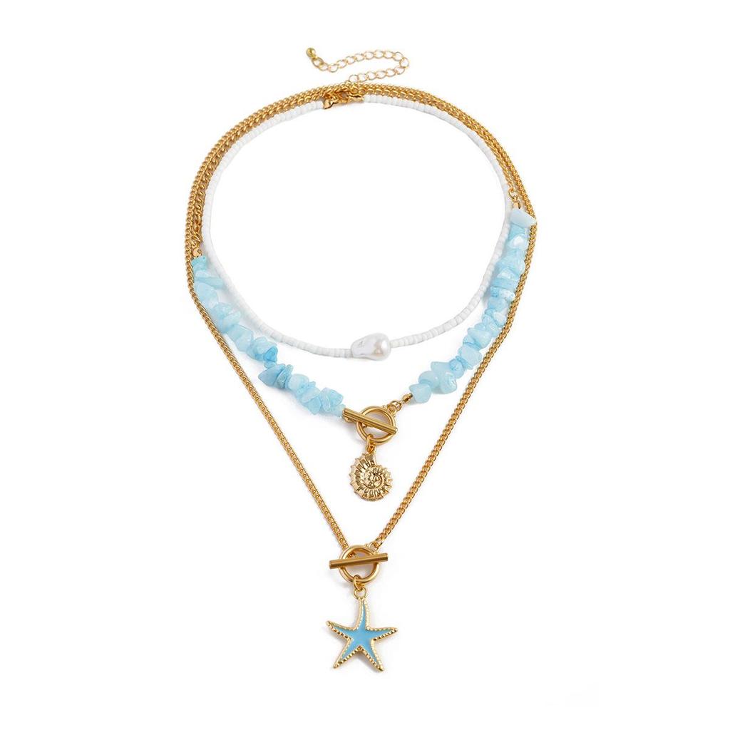 Baroque Multi-Layer Pearl Necklace with Starfish Alloy Pendant