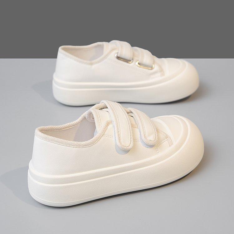 Белые туфли на платформе, женские, весна 2024, новые белые парусиновые туфли на липучках, уродливые, милые, с большой головой, одинарные туфли на подошве печенья