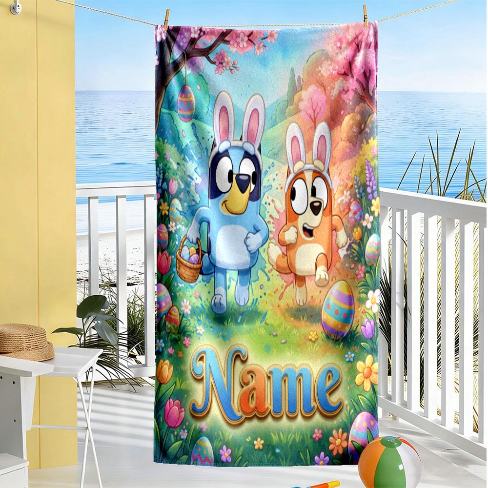 Soccer Fun Blue Customized Name Beach Towel Quick-Dry Soft Microfiber