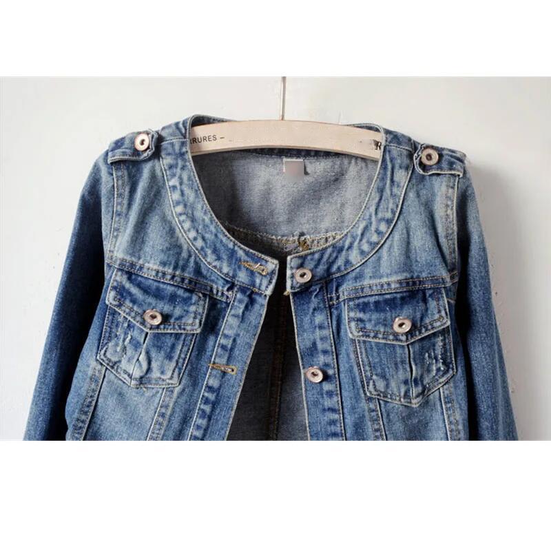 Винтажная короткая куртка, верхняя одежда, осенняя женская джинсовая куртка с длинным рукавом, повседневная джинсовая куртка-бомбер