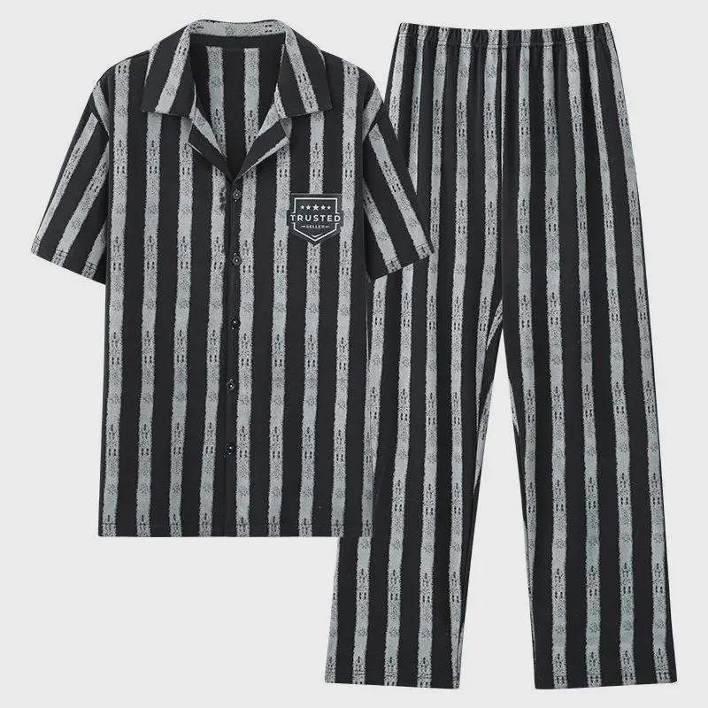 Мужской пижамный комплект из 100% хлопка в клетку с короткими рукавами и кардиганом