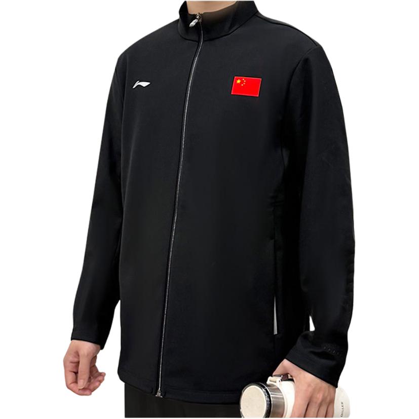 Li Ning Осень-Зима Флисовая Подкладка Воротник-стойка Логотип Национального Флага Повседневная Теплая Куртка Мужская Куртка Черная AWDVD03-1