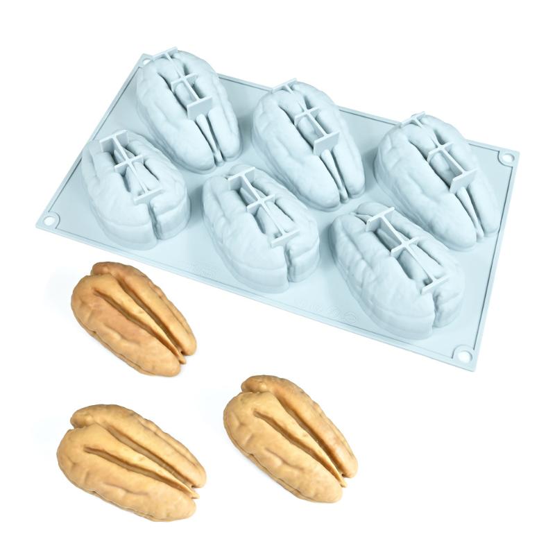 Multipurpose 6 Cavity Silicone Nut Ice Cube and Chocolate Mold Nonstick Reusable Baking Tray for Home Kitchen and Party Drinks