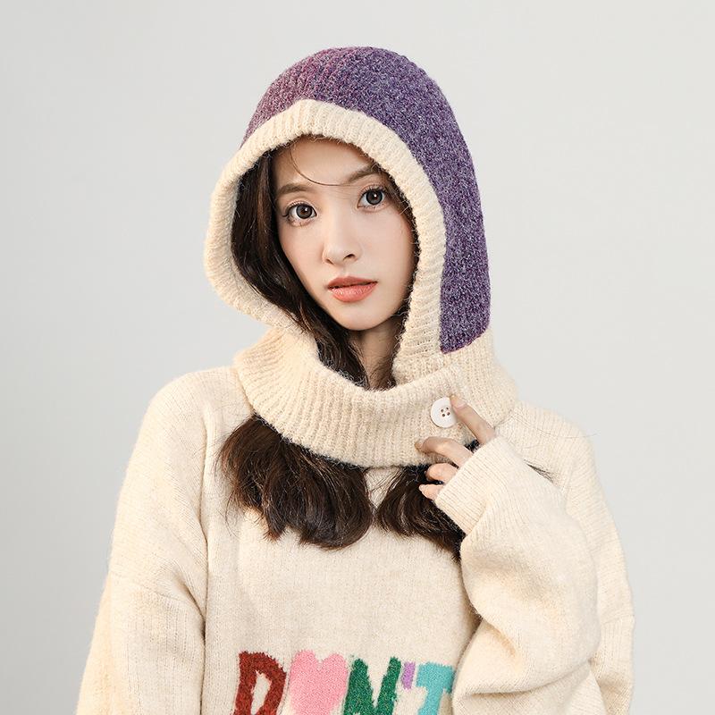 Осенне-зимняя шапка-балаклава Douyin, женская модная теплая шапка-шарф, интегрированная защита ушей, муфта