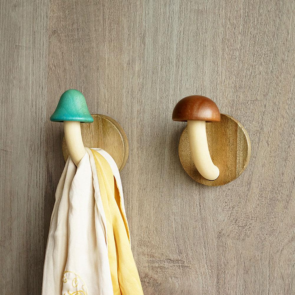Wooden Mushroom Wall Hooks Space Saving Decorative Storage Rack Aesthetic Room Decor