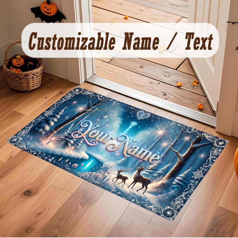 Winter Theme Soft Crystal Velvet Rug Custom Name & Text Print Non Slip Floor Rug for Bedroom Living Room