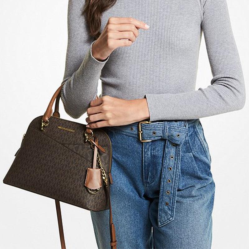 Michael Kors Mk Jet Set Монограмма Логотип Винтажный Повседневный Для Поездок Холст и Кожаная Оболочка Сумка Женская Сумка на Плечо Темно-Коричневый 35H1GTVC2B-BROWN