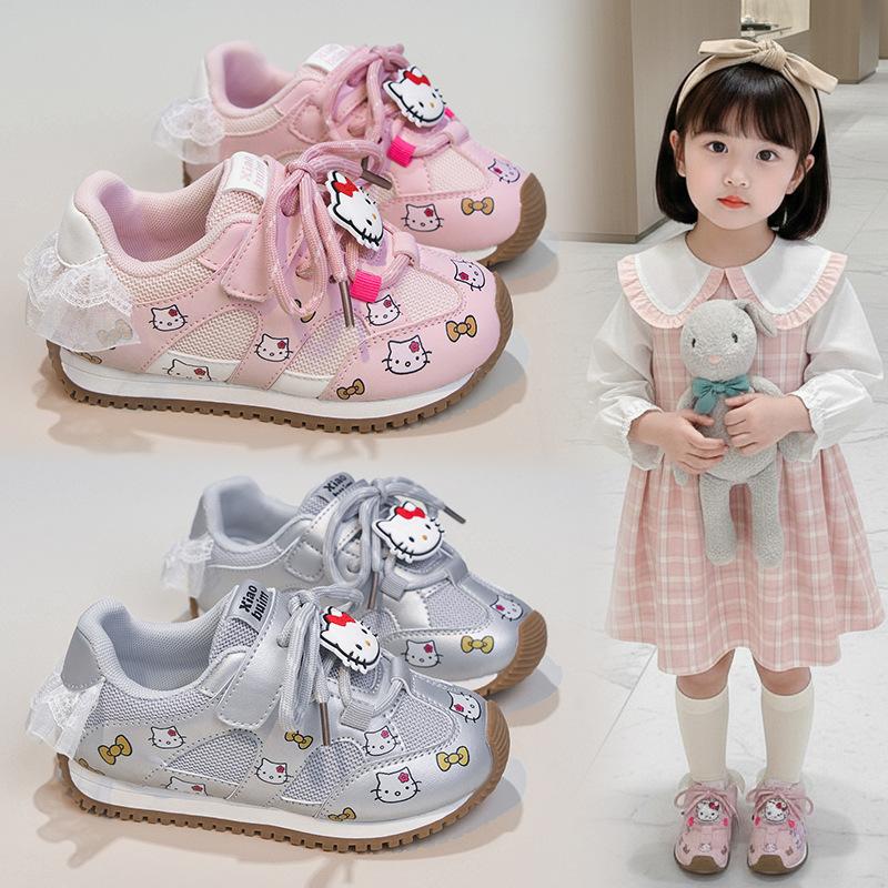 Spring Autumn Hello Kitty Girls Casual Shoes Sweet Princess Style Lightweight Soft Sole Non Slip Toddler Sneakers