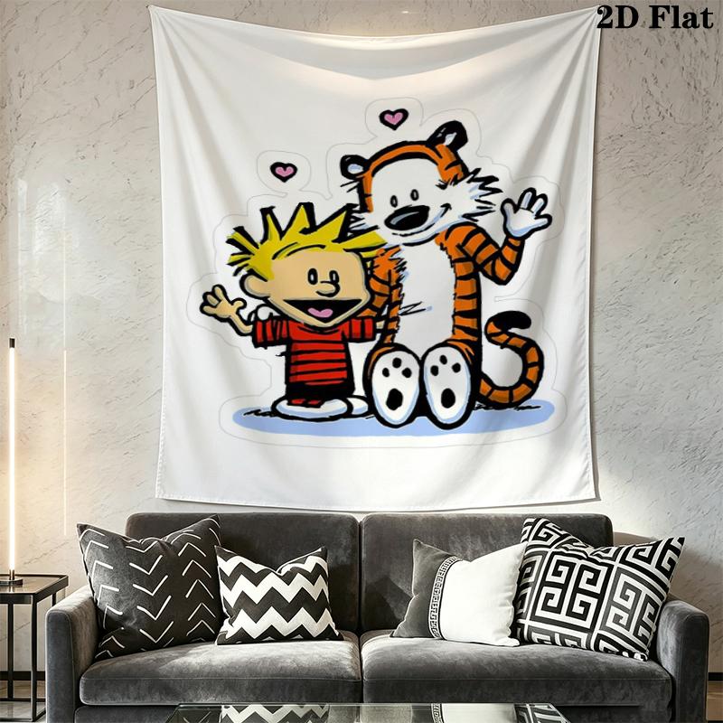 Calvin and Hobbes Wall Tapestry Aesthetic Wall Hanging Printed Fabric Blanket Decorative Tapestries for Bedroom Living Room Home Decor