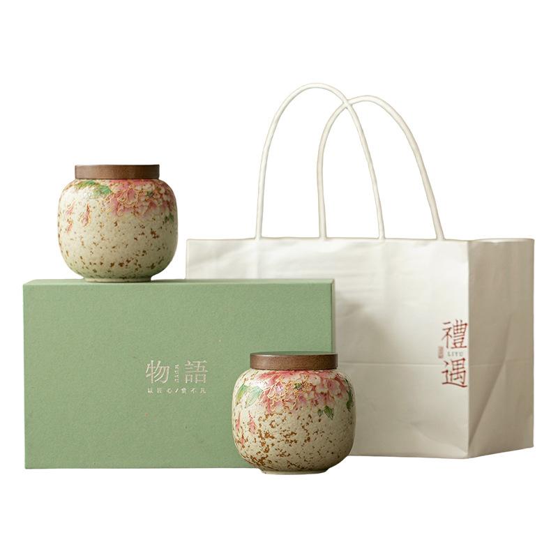 Retro ceramic tea can, small sealed tea can, high-end tea packaging gift box, mini tea can, porcelain can.
