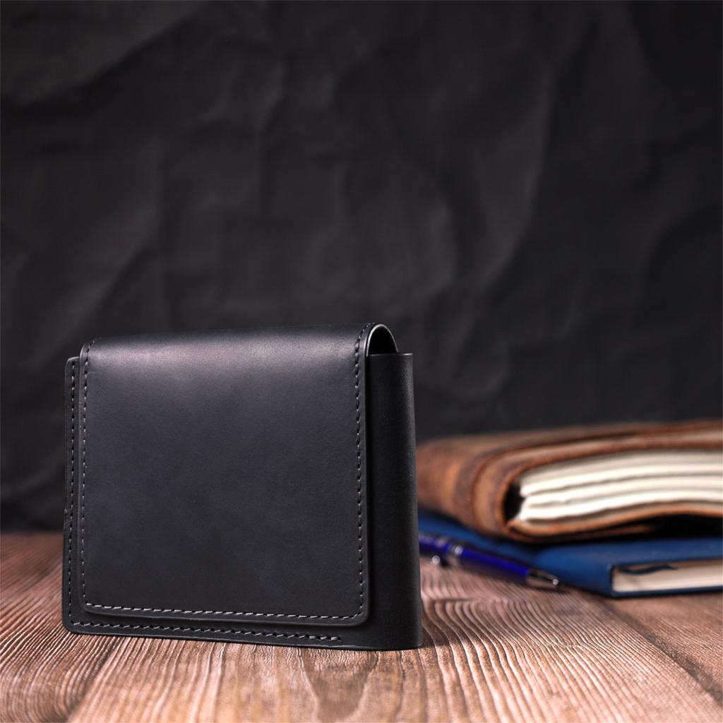 Стильный кошелек с монетницей внутри из натуральной кожи GRANDE PELLE Wallet 16802 Черный
