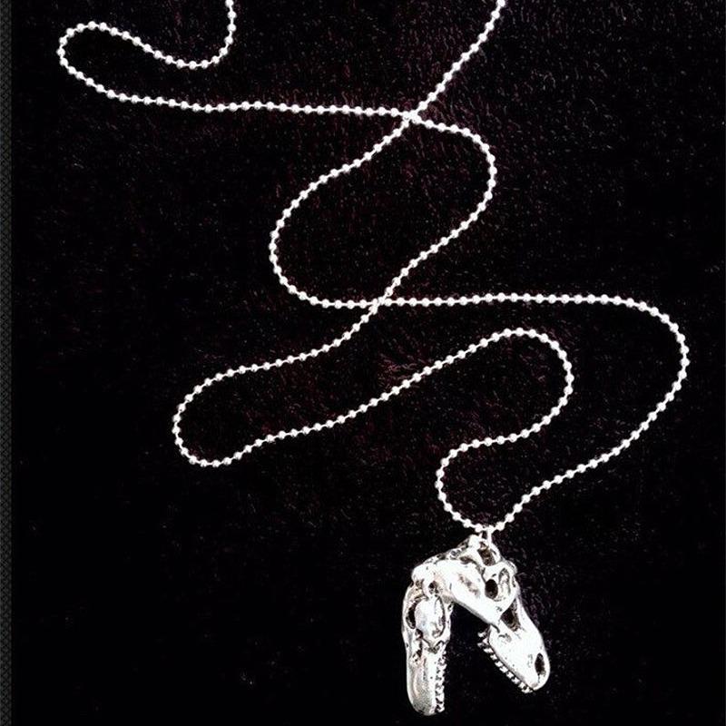 Кулон-ожерелье в виде черепа тираннозавра рекса ручной работы с посеребрением, цепочка 24"