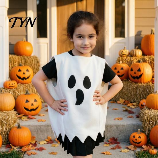 Durable Ghost Outfit for Halloween Decoration Poncho Costume Kids Adults, Spooky White Cloak Soft Friendly Dress Kindergarten Performance with