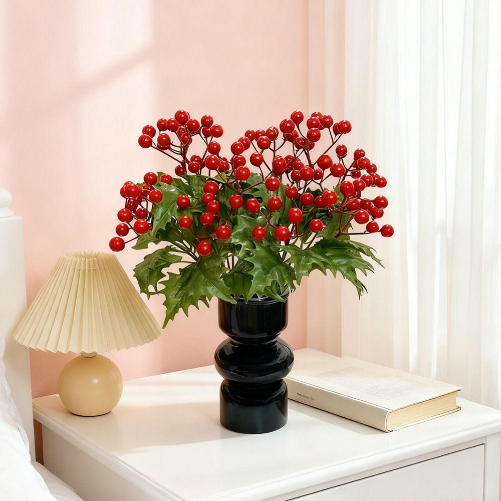 Green Holly Leaves Artificial Christmas Berry Artificial Holly Leaves New Year Arrangement