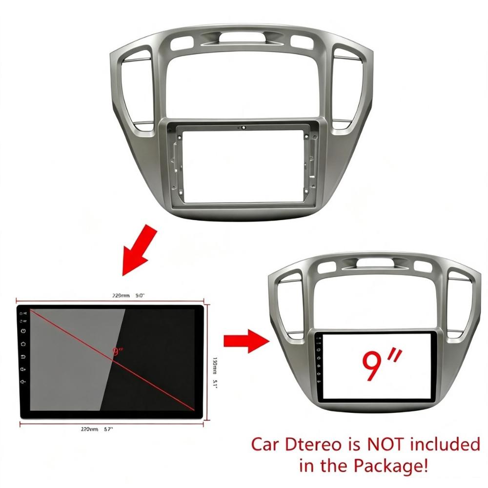 For TOYOTA HIGHLANDER 2000-2007 Silver 9 Inch 2 Din Car Stereo Radio Fascia Frame Refitting Dash Modification Panel Trim Bezel