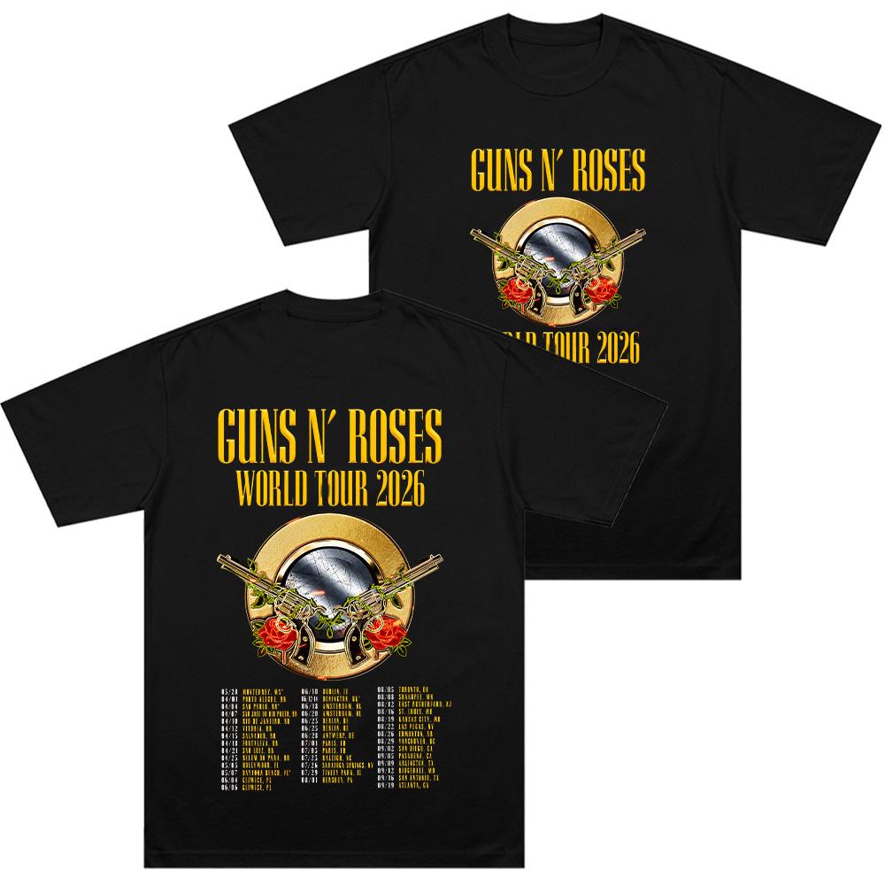 Guns N Roses Мировой Тур 2026 Футболки Рок-группа Хип-хоп Уличная одежда Двойное копье Роза Графические Футболки Модные Унисекс 100% Хлопок Футболки Летние Аниме Топы