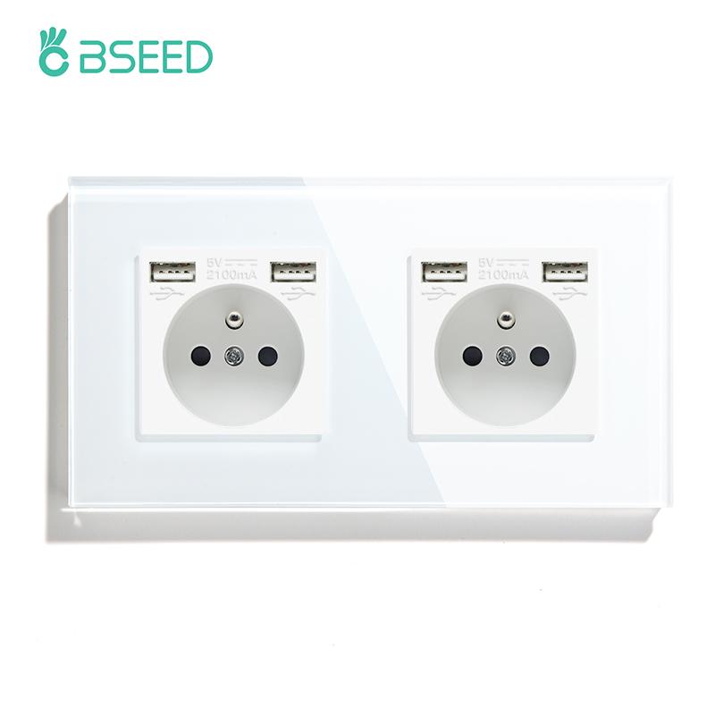 BSEED Розетка настенная французского типа с интерфейсом Type-C 16А порт для зарядки USB силовая розетка панель из хрустального стекла электрическая розетка