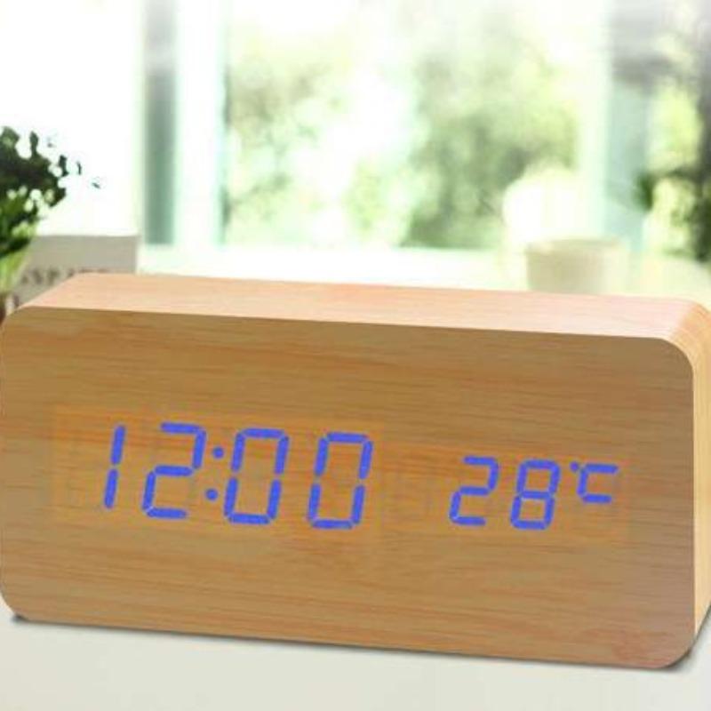 Wooden Clock Thermometer Electronic Clock Creative Wooden Student Alarm Clock Triangle Digital Clock