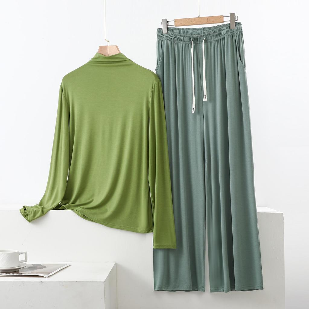 Женский пижамный комплект с высоким воротником и длинным рукавом с защитой плеч - Мягкий, гладкий, больших размеров, летняя одежда для сна