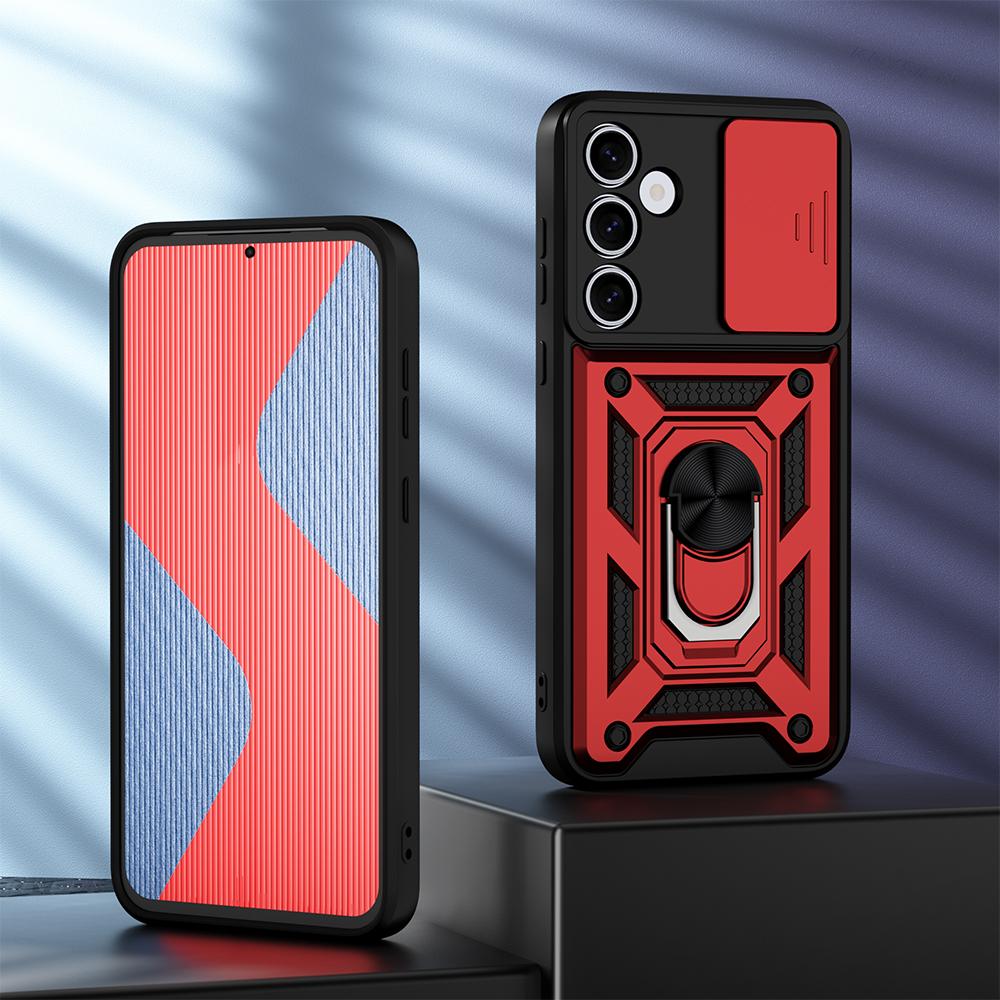 KEYSION Противоударный чехол для Samsung M55 5G M35 M15 5G Slide Camera Lens Защитное кольцо Подставка Чехол для телефона для Galaxy F15 F55 5G