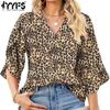 Women's Fashion Casual Summer Spring Leopard Print Short Sleeve V-Neck Blouses & Shirts
