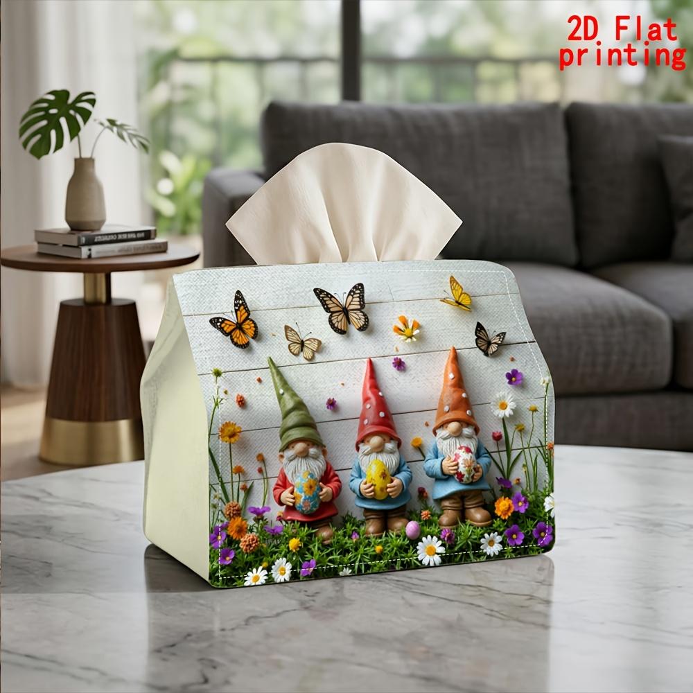 2D Flat 1pc, Tissue Box. Garden Gnome Pattern Napkin Dispenser, Reusable, Daily Desktop Tissue Organizer, Suitable for Kitchen Living Room Bedroom Bat