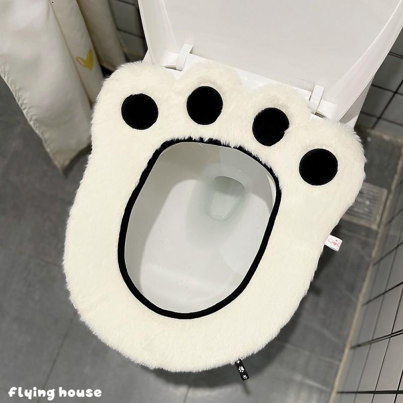 Plush Bear Paw Toilet Seat Cover Adhesive Cushion Home Bathroom Use Soft Comfortable