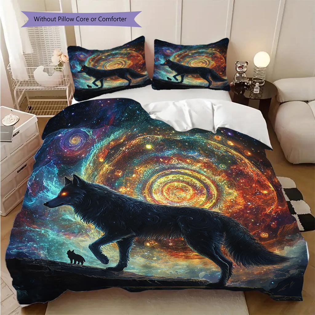 Wolf Pattern Bedding Quilt Set Quilt Cover Pillowcase Home Decoration Birthday Gift (1 * duvet cover + 2 * pillowcase, without core)