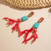 Summer New Blue Turquoise Stone Red Coral Earrings Women's Jewelry Beach Vacation Ethnic Style Jewelry Drop Earrings