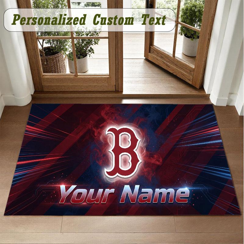 Crystal Velvet Square Rug Custom NameBoston Red Sox Pattern Non Slip Home Floor Decor Rug