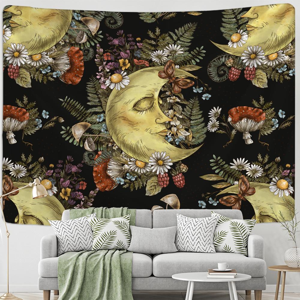 Винтажный психоделический грибной солнечный гобелен с растением небесный цветочный настенный подвесной хиппи Тапиз Декор в общежитии