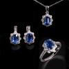 Luxury Deep Beautiful Blue Natural Kyanite Ring Earrings Necklace Set Elegant Precious Female Wedding & Banquet Gifts 925 Silver