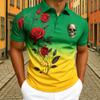 Men's Rose Floral Skull Print Polo Shirt Men's Outdoor Street Short Sleeve Tees Top Summer Home Casual T-shirt Men's and Women's Polo Shirt