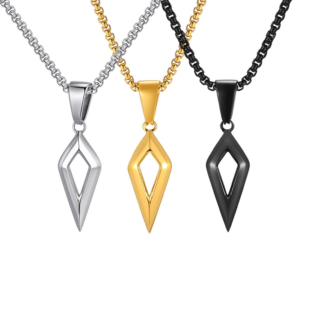 Classic Geometric Rhombus Pendant Necklaces, Four Pointed Star Stainless Steel Necklace, Fashion Punk Jewelry for Men Boys Gift