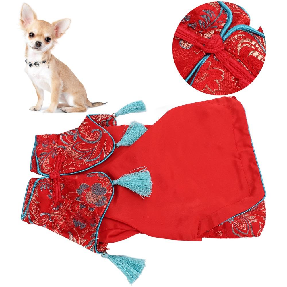 Soft Fabric Dog Cheongsam Floral Print Pet Qipao Dress Traditional Dog Outfit Daily Wear