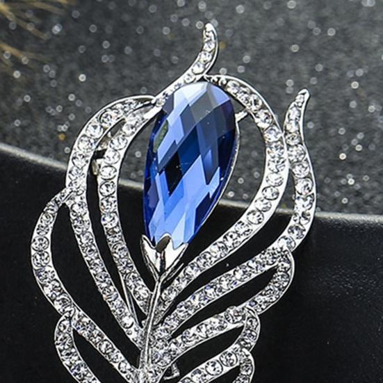 Brooch Peacock Feather Shape Hollow Shiny Rhinestone Stainless Exquisite Colorfast Luxury Bag