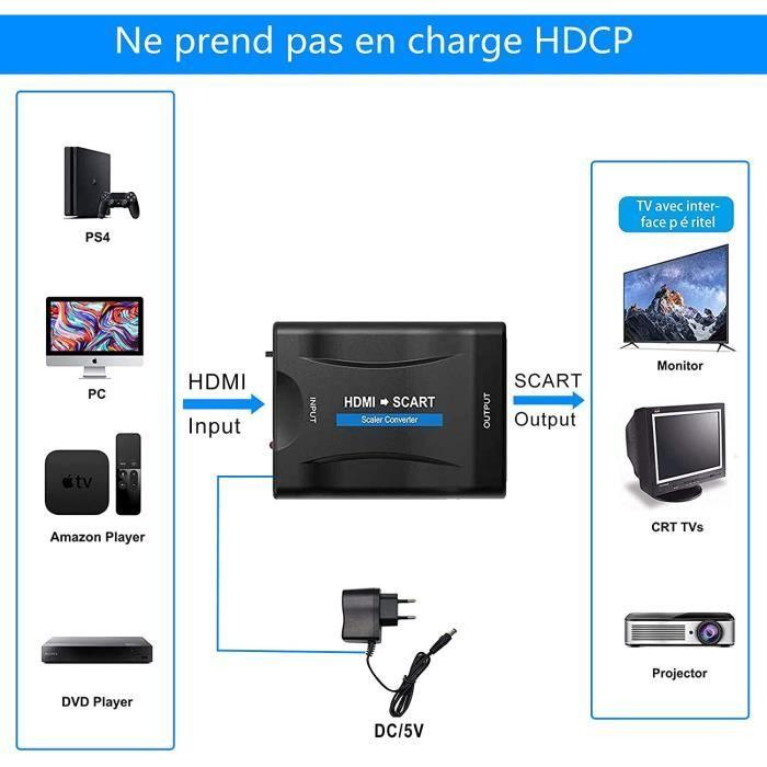 Adaptateur HDMI PeritelConvertisseur HDMI vers Péritel Compatible avec NTSC PAL HDMI 1.3 pour Sky HD Blu Ray PS3 TV VCR VHS 4