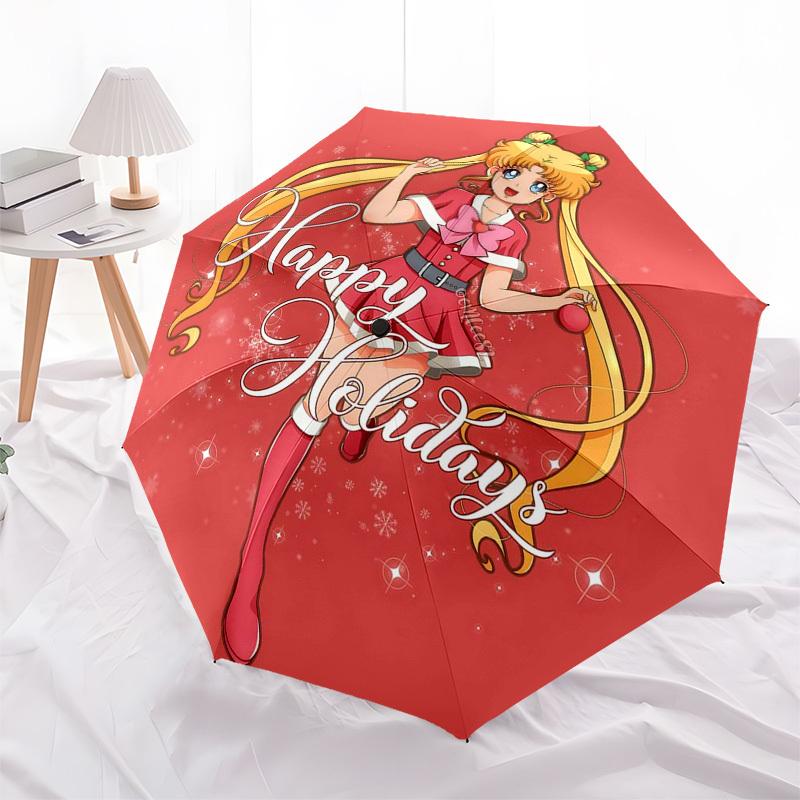 1pc Happy Holidays! Automatic Opening Closing Umbrella with Portable Tri-Fold Design, 8-Bone Iron Frame Outdoor Umbrella for Fans, Travelers, Daily Us