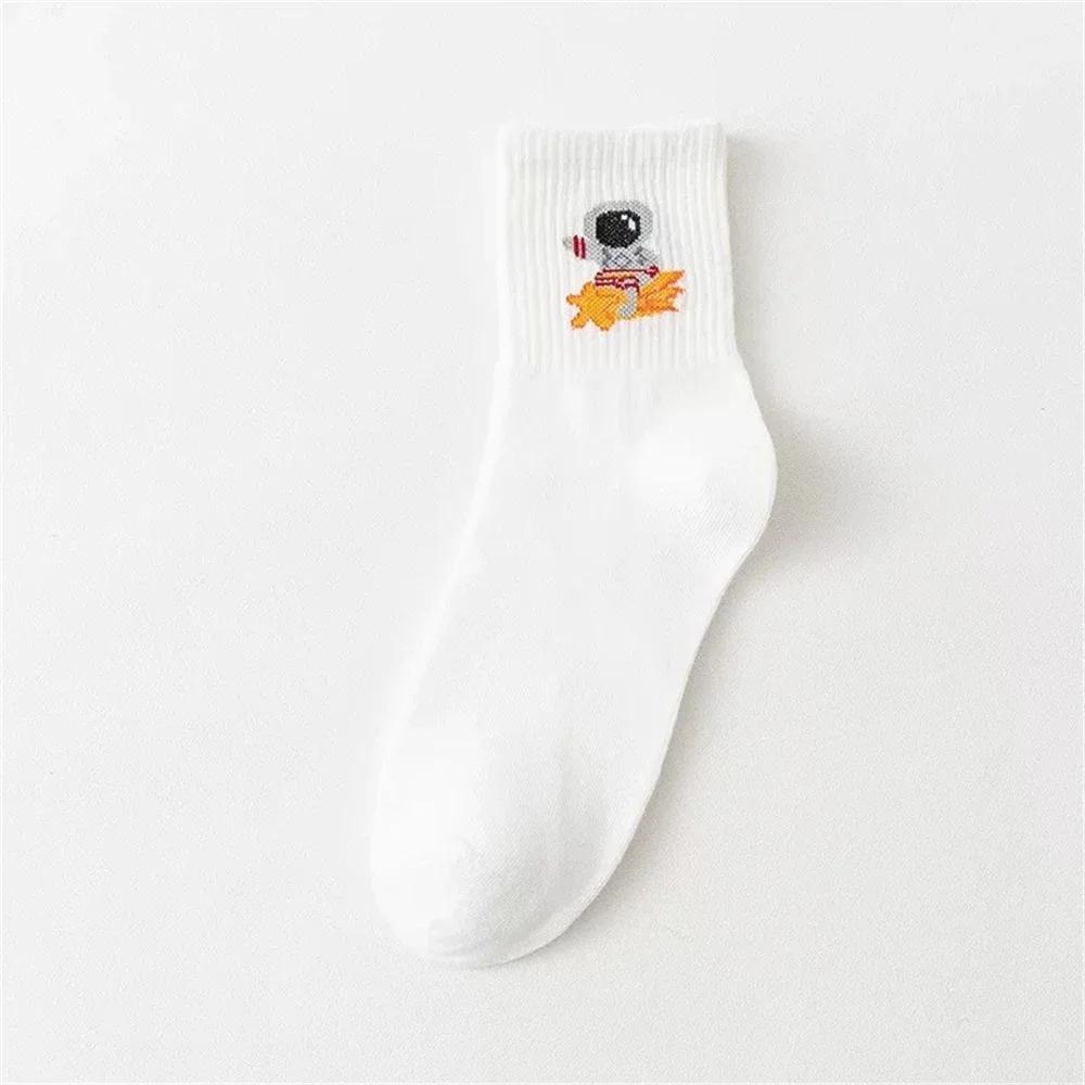 Забавные мультяшные носки с сердечком, астронавтом, радужными полосками, отпечатком медвежьей лапы, спортивные, хипстерские, харадзюку, повседневные, мягкие, из белого хлопка, дропшиппинг