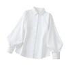 Women Casual Shirt Lapel Lantern Long Sleeve Baggy Shirt Solid Color Single Breasted Shirt Tops Streetwear