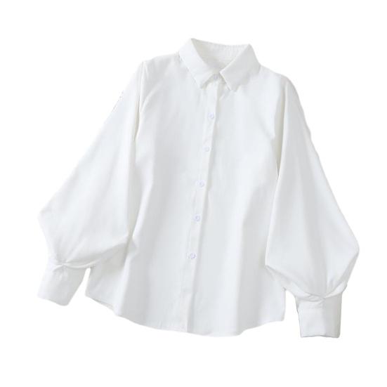 Women Casual Shirt Lapel Lantern Long Sleeve Baggy Shirt Solid Color Single Breasted Shirt Tops Streetwear